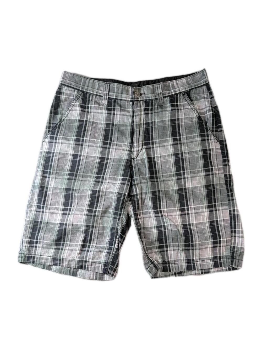 Affliction Black Premium Mens 34 Gray Plaid Shorts Streetwear Y2K Skater